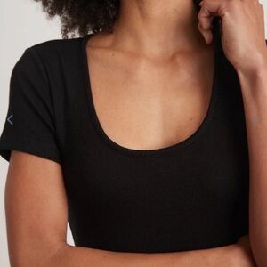 Marine Layer Black Ribbed Scoop Neck Short Sleeve Dress